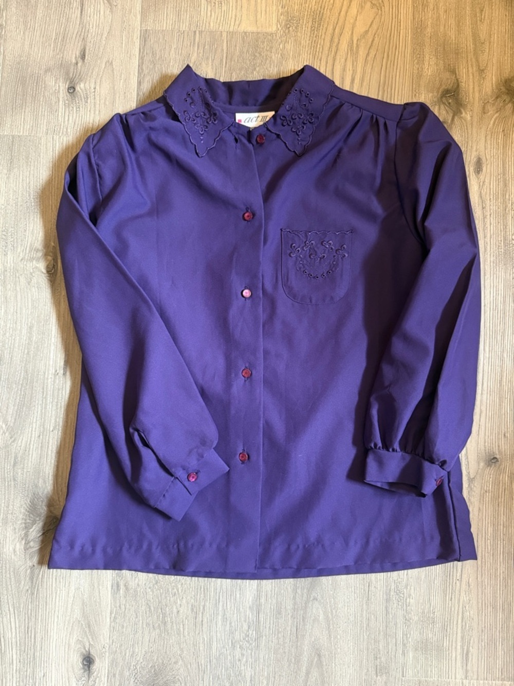 Purple Button-Down Embroidered Collar Shirt